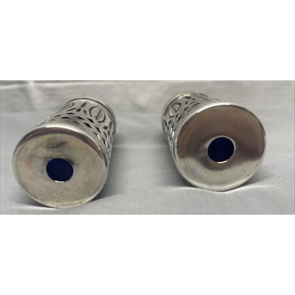 Vintage Royal Sapphire Silver Plate Cobalt Blue Glass Salt Pepper Shakers 4